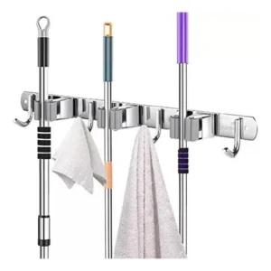 Suporte Pendurar Vassoura Pendurador Inox Mop Rodo Pá Organizador 7 Acessórios Parede Porta Vassoureiro Organizaçao Guardar Area De Serviço Cozinha Garagem Aço Inoxidavel 304 Armazenar Interno Externo