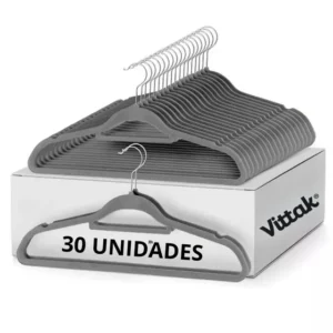 Vittak Kit 30 Cabides Veludo De Roupa Antideslizante Slim Adulto Cor Cinza