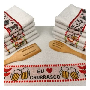 Jogo ou kit 10 Panos De Prato Jacquard Atoalhado 100% Algodão Cor Branco Gourmet