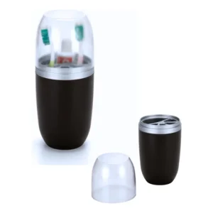 Porta Escovas E Creme Dental Preto Cromo Tampa Transparente