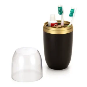 Porta Escovas Pasta Creme De Dente Preto Dourado Com Tampa A
