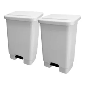 Jsn Pr50 Kit 2 Lixeiras Retangulares Pedal E Haste De Metal Branco