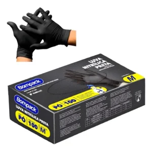 Luvas Nitrílicas Bompack Preta M - 100 Unid. Hipoalergênicas Preto M