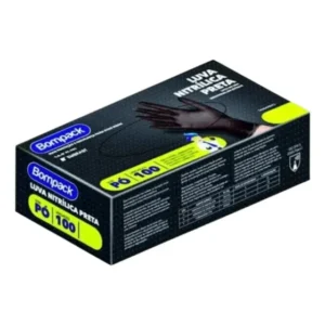 Luva Descartável Nitrílica Bompack S/pó 100 Unidades Cor Preto Tamanho P