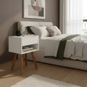 Criado Mudo Retro Off White FL Decor 2 Gavetas MDF Branco Mesa de Cabeceira