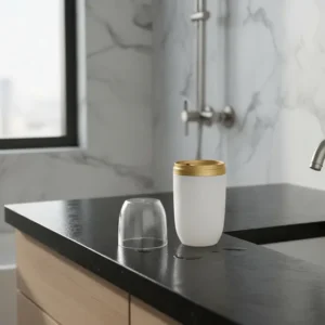 Porta Escovas Tampa Creme Pasta De Dente Branco Com Dourado Arthi Branco E Dourado