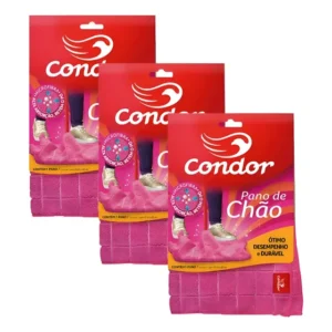 Kit 3 Panos De Chão Limpeza Geral Pisos Condor Microfibra Rosa