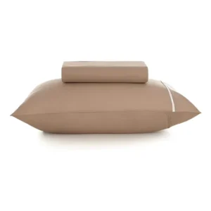 Lençol Solteiro com Elástico e Fronha 100% Algodão Noah Caramelo/Branco Karsten
