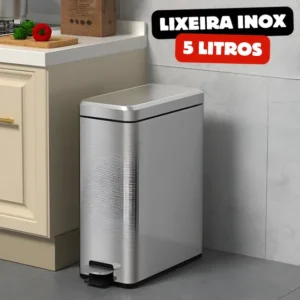 Lixeira Inox Retangular Multiuso Tampa Pedal Cesto Lixo 5l