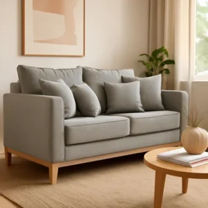 Sofá 2 Lugares Beny Base De Madeira Linho Cotton Cinza