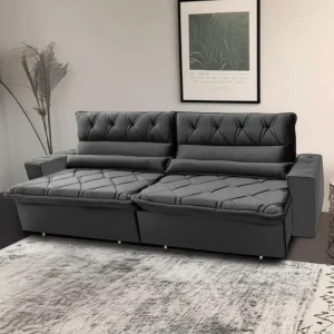 Sofá Retrátil Reclinável Dakar 3,00m Suede Velut Cinza Com Molas no Assento King house