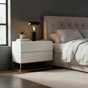 Mesa De Cabeceira Eros Mdf 60cm Pés Ferro Dourado Premium