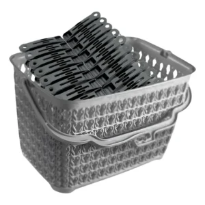 Cesto Com Alça Multiuso + 24 Prendedores Roupas Várias Cores