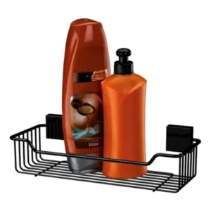 Porta Shampoo Reto Preto Organizador Banheiro Condicionador Cremes Inoxidável Luxo Com Parafuso Future