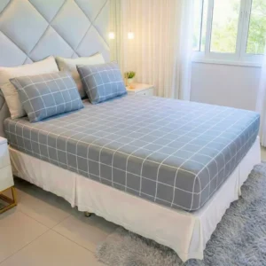 Jogo De Lençol Cama Queen Estampado Size 3 Peças Box Estampado com Elástico Malha 100% Algodão Cozzilar Toque Macio Hotel Pousada Modelo 15