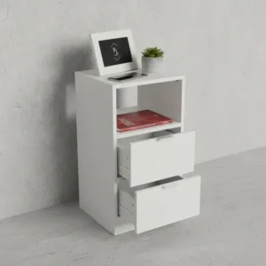 Mesa Lateral de Cabeceira Branco Fosco MDF 2 Gavetas 30x30cm Fl Decor