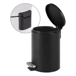 Lixeira Com Pedal 5l Em Aço Inox Redonda Preta Powermaid