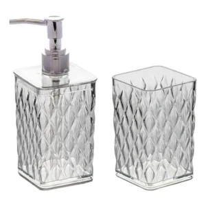 Kit Porta Sabonete Líquido Escova De Dente Banheiro Lavabo Cor Cristal