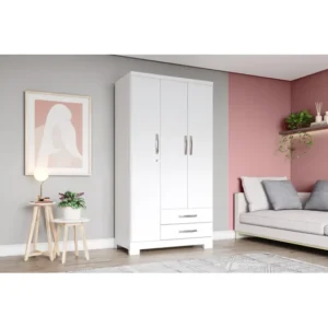 Guarda-roupa Açai 03 Pts. C/ Espelho Branco - Henn