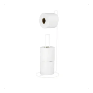 Suporte De Chão Porta Rolo Papel Higiênico Banheiro Aço Prto Cor Branco