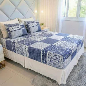 Jogo De Lençol Cama Queen Size 3 Peças Box Estampado Com Elástico Malha 100% Algodão Cozzilar Toque Macio Hotel Pousada Modelo 10