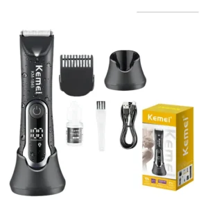 Aparador de Pelos Kemei KM-1845 Preto Resistente Água Bateria Recarregável