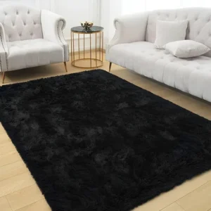 Tapete Sala Quarto 200x150 Felpudo Barato Cor Preto Shaggy Macio Pelos Altos