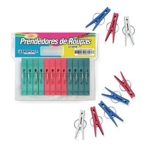 Prendedor De Roupa Plástico Varal Pregador Com 12 Unidades