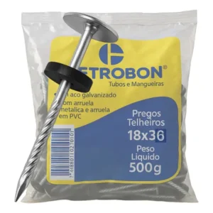 Prego Telheiro Estriado Aço Galvanizado 18x36 c/ Borracha 500g
