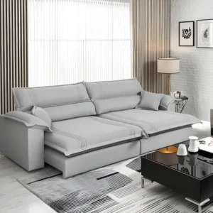 Sofá Retrátil Reclinável 2,50m Nivus Cinza Molas Ensacadas - King House