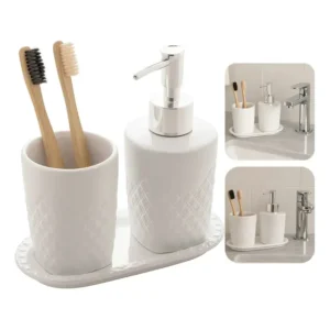 Jogo Com 3 Peças Para Banheiro Lavabo Branco E Prateado Lyor Branco / Preteado