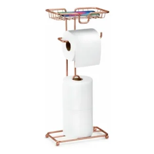 Suporte Porta Papel Higiênico de Chão Dispenser Celular Lenço Rose Gold Banheiro Lavabo Luxo Aço Inox