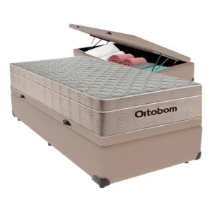 Cama Baú Solteiro Bege+colchão Airtech Molas Ortobom Bege