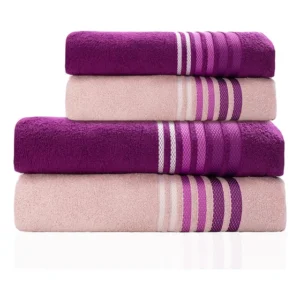 Jogo De Banho E Rosto 4 Pçs 400g/m2 Dynamo Select Camesa Beringela Com Rosa Lisa