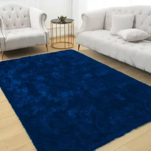 Tapete Sala Quarto 200x150 Felpudo Cor Azul Bic Shaggy Macio Pelos Altos