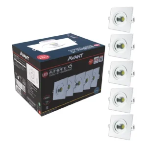 Kit 5 Spot Led Authentic Emb. Quadrado 5w 3000k Bf Avant Estrutura Branco (Bivolt)