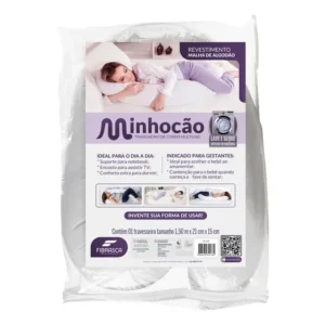 Travesseiro de Corpo Minhocão Fibrasca Anatômico Multiuso Gestante Amamentação Alinhamento da Coluna Encosto Capa em Malha Lavável Original