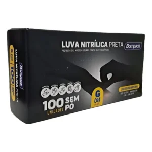 Luva Nitrílica Preta Sem Pó Bompack Tam G C/100 Unidades