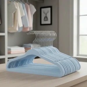 Kit 10 Cabides Infantil De Veludo Azul Antideslizante Roupa Azul