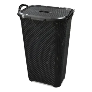 Cesto De Roupas Multiuso Organizador Com Tampa Preto 50l