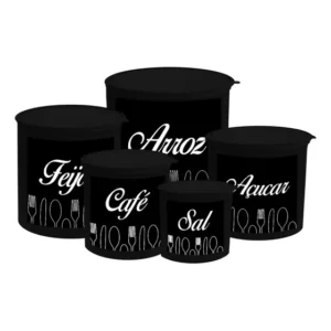 Kit 5 Potes Mantimentos Plástico Decorado Cozinha Talheres