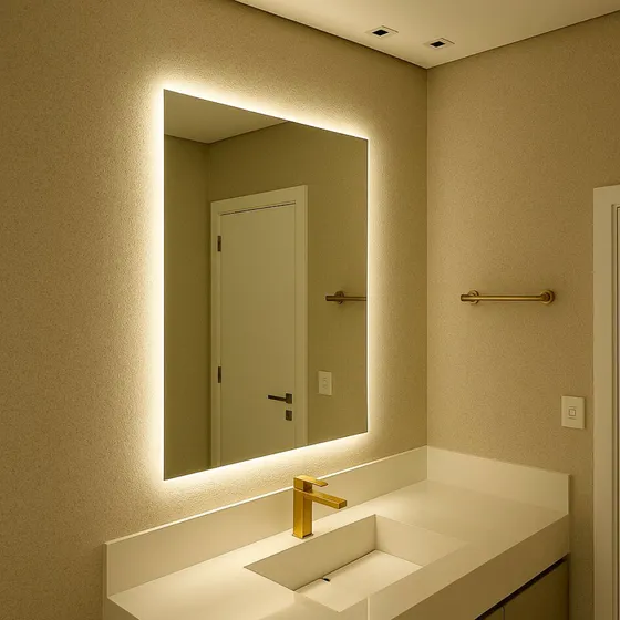 Espelho Decorativo Retangular Led Frio De Parede Para Sala Quarto E Banheiro Demoglass Led Frio - A 60 X L 40