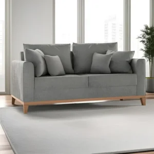 Sofá 2 Lugares Beny Base De Madeira Linho Cotton Grafite Cor Cinza