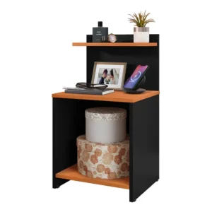 Mesa De Cabeceira Com Prateleira E Nicho Para Quarto Decor Cor Preto/cinamomo