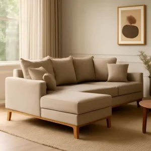 Sofá 4 Lugares Beny Com Chaise Esquerdo Linho Bege