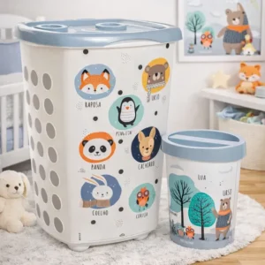 Kit Quarto Infantil Menino - Cesto De Roupa E Lixeira Pequen