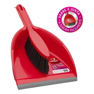 Kit Pá De Mão Plástico Para Lixo + Vassourinha Que Encaixa Vermelho