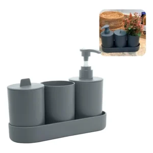 Conjunto Lavado Bancada Dispenser Bambu E Pp Com Bandeja Cor Cinza-escuro