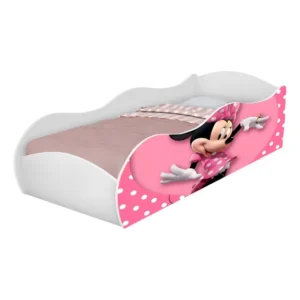 Cama Carro Meninas Imagens 100% Mdf C/ Colchão Ortobom Branco Minnie Rosa