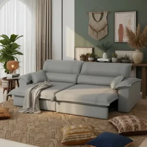 Sofá Retrátil Reclinável 2,30m Nivus Cinza Molas Ensacadas - King House